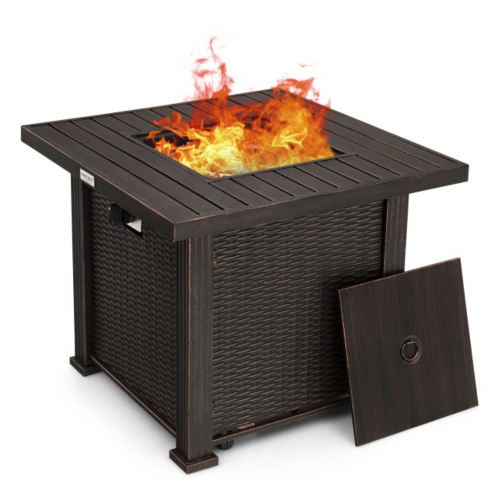 30 in. Outdoor Square Propane Gas Fire Pit Table with Table Cover