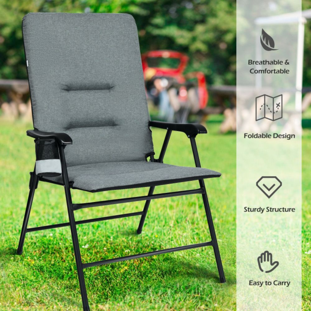 Gray Outdoor Patio Padded Folding Portable Dining Camping Chair