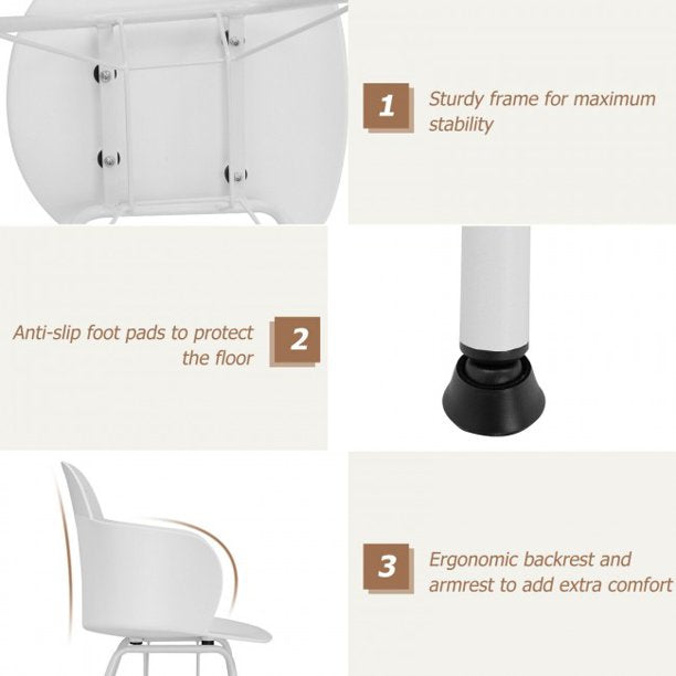 2 Pieces Dining Chair Metal Frame Modern Petal-Shape Plastic Computer Chair With Backrest