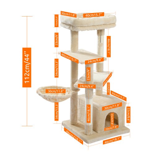 SUGIFT Cat Tree for Indoor Cats, 42 Inches 5-Level Cat Tower with Sisal Covered Scratching Posts Beige