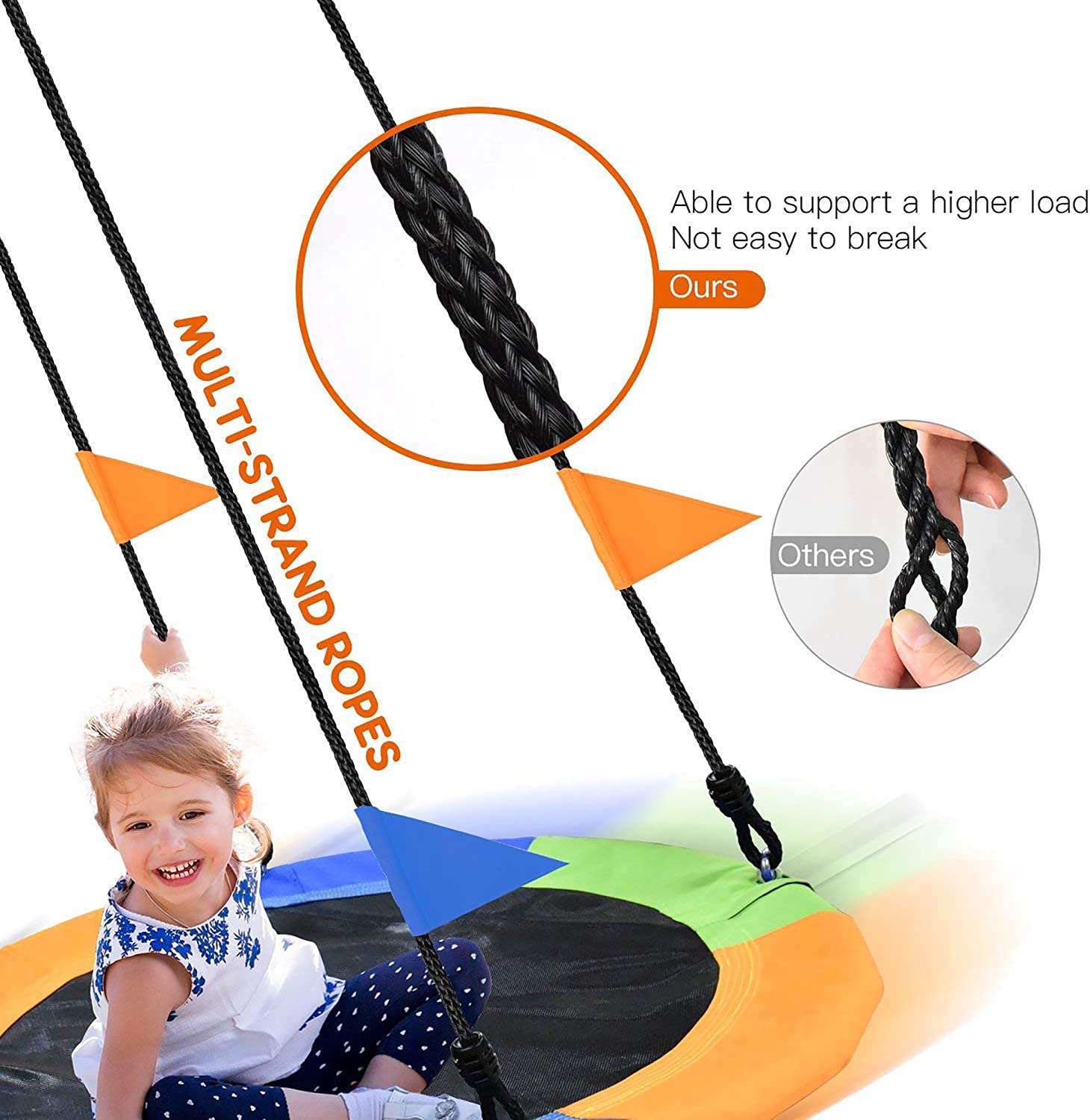 40 Inch Saucer Tree Swing Flying 660lb Weight Capacity 2 Added Hanging Straps Adjustable Multi-Strand Ropes Colorful Safe and Durable Swing Seat for Children Adults