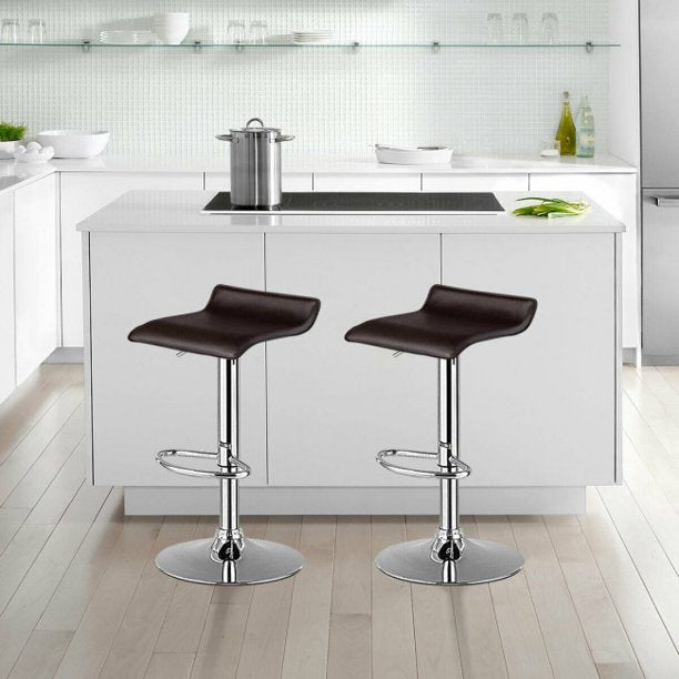 2 Pieces Adjustable Bar Chair PU Leather Backless Bar Stools Coffee