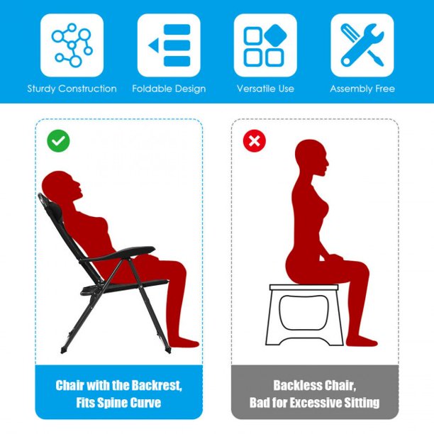 2 Pieces Adjustable Folding Recliner Chairs with 7 Level Adjustable Backrest For Indoor Outdoor Patio Garden