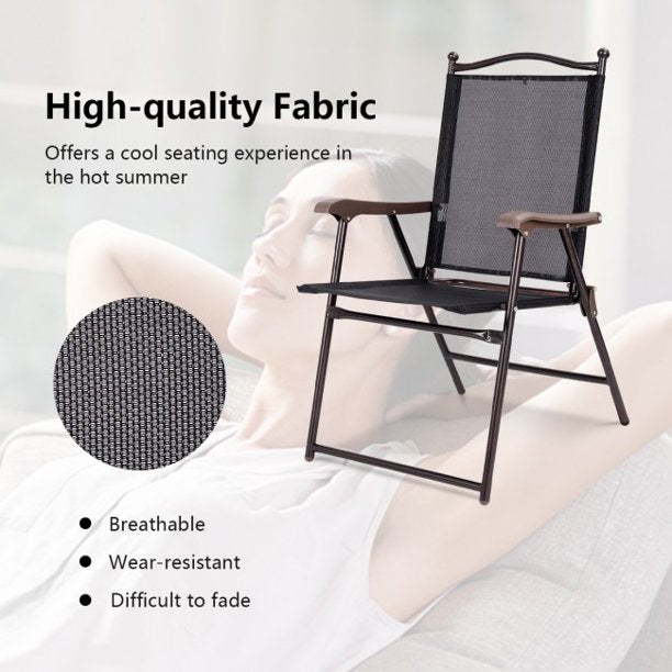 2 Pieces Patio Folding Portable Sling Back Camping Deck Chairs Black