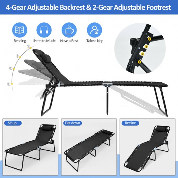 Foldable Portable Recline Lounge Chair with Adjustable Backrest and Footrest
