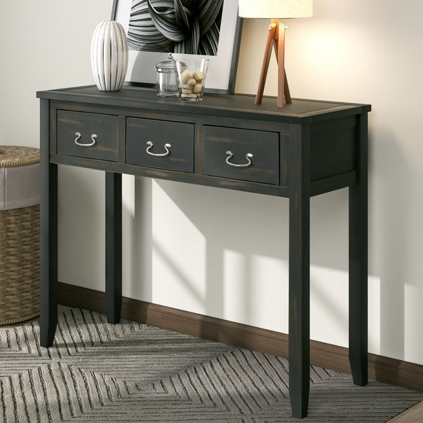 SUGIFT 39in Modern Console Table Sofa Table for Living Room with 3 Drawers Antique Green