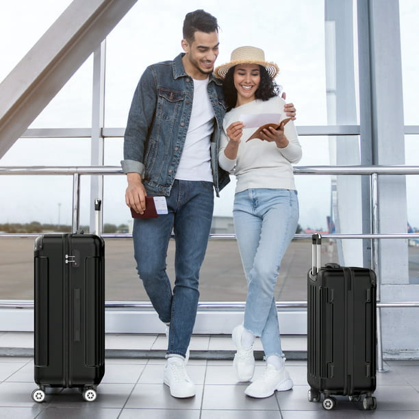 SUGIFT 3 Piece Luggage Sets Hardshell Lightweight Suitcase with TSA Lock Spinner Wheels, Black