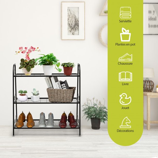 SUGIFT 3-tier Storage Shelf Metal Plant Stand Shelf Display Rack for Plants Shoes Flower Pot