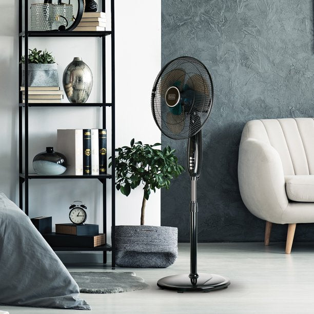 SUGIFT 16in Dual-Blade Oscillating 3-Speed Stand Fan, Black