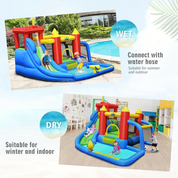 Inflatable Bounce House, Bouncer with Water Slide Splash Pool without Blower
