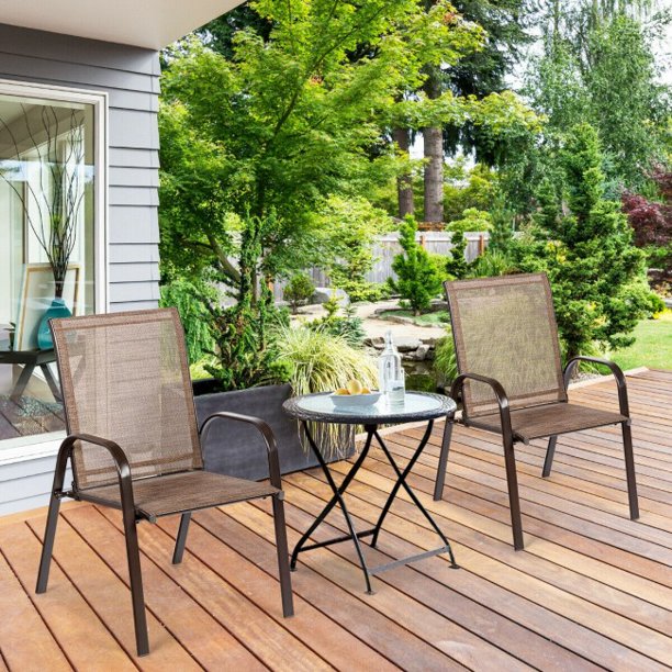 2 Pieces Dining Chair Patio Outdoor Dining Chair with Armrest