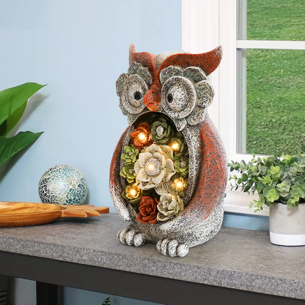 SUGIFT Garden Owl Statue, Solar Resin Animal Sculpture