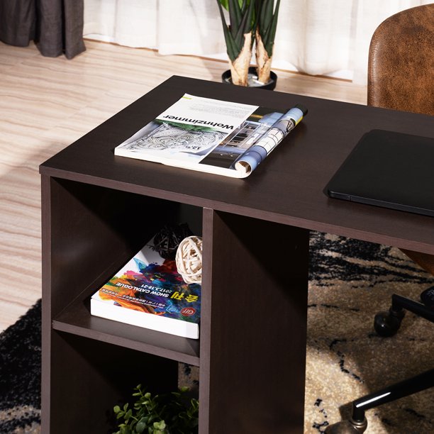 Corner Computer Desk L Shape Desk Home Office Corner Desk L Computer Desk Workstation with 2 Storage Shelves and Hutches