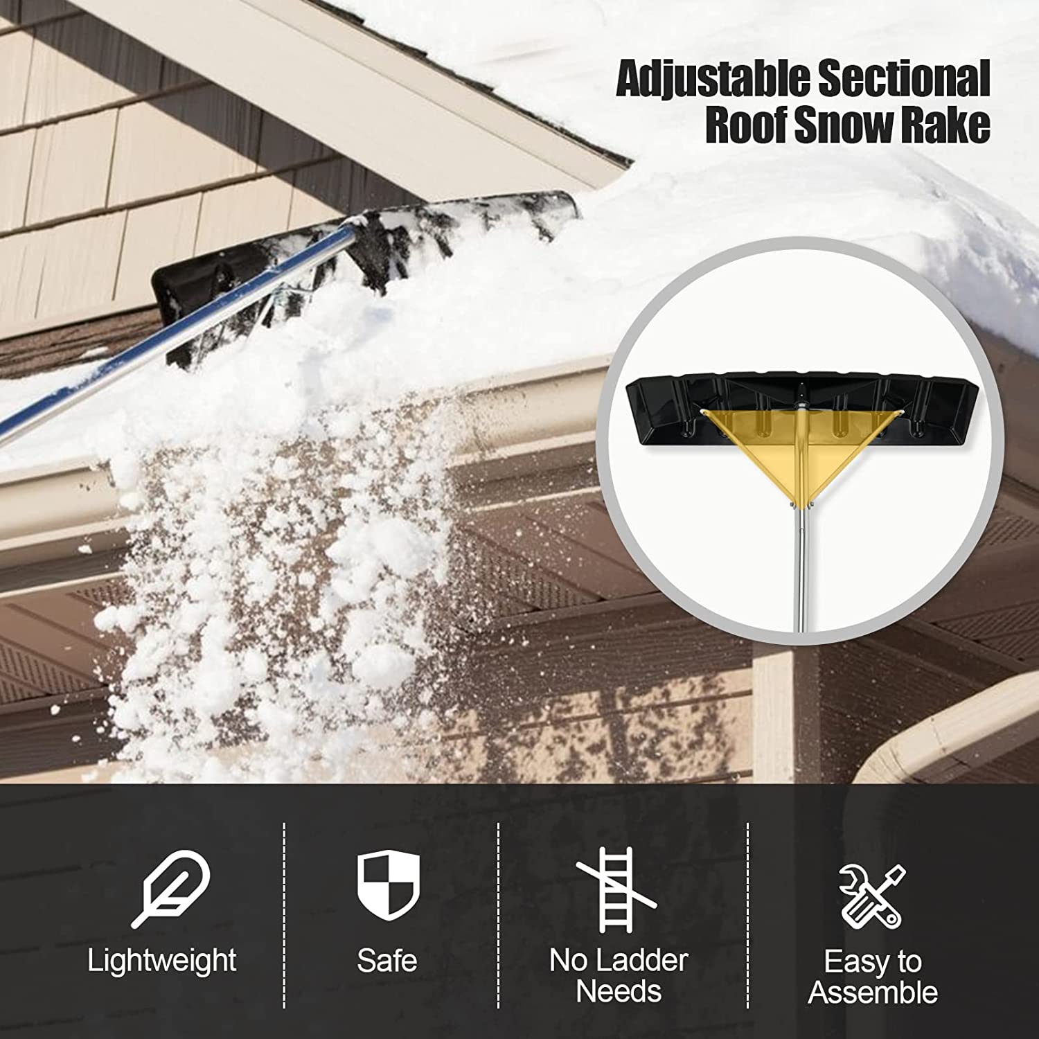 240 in. Plastic Handle Extendable Aluminum Snow Roof Rake