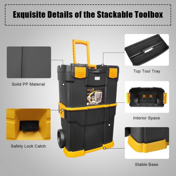 Rolling Toolbox Stackable Cabinet Storage Chest Organizer with Handle