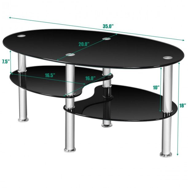 Tempered Glass Coffee Table Oval Side Desk Modern End Table