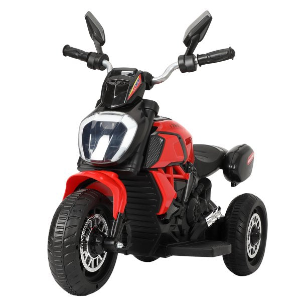 SUGIFT 6V Kids Ride On Motorcycle with Headlights, Battery-Powered 3-Wheel Bicycle - Red