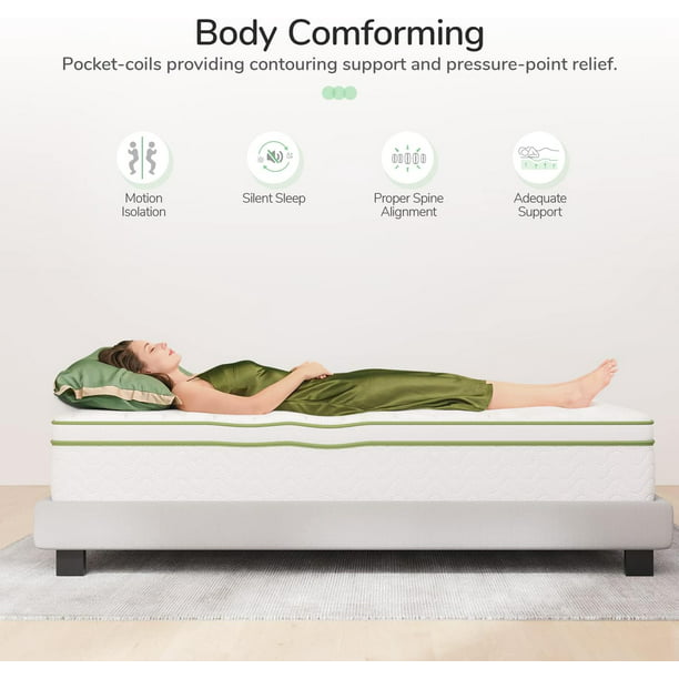 SUGIFT 10 Inch Memory Foam Hybrid Mattress with Pocketed Coil for Durable Support