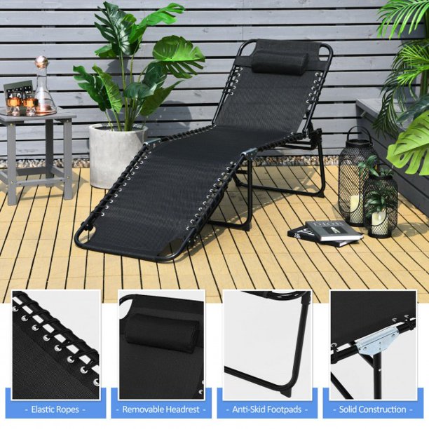 Foldable Portable Recline Lounge Chair with Adjustable Backrest and Footrest