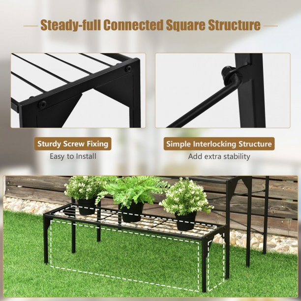 SUGIFT 3 Tier Plant Storage Outdoor Metal Heavy Duty Modern for Multiple Plant Display Stand Rack
