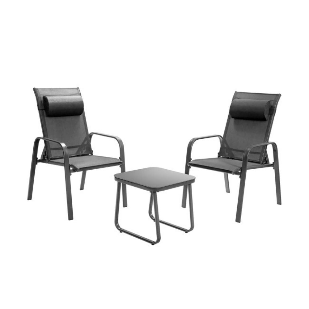 Gray 3-Pieces Metal Stackable Outdoor Patio Bistro Conversation Set with Adjustable Backrest
