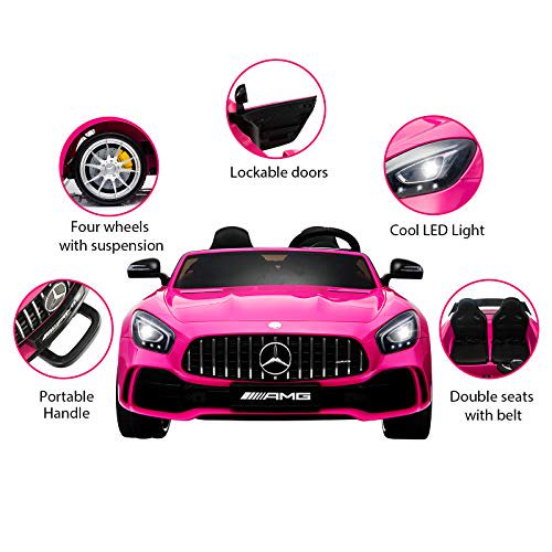 SUGIFT 2 Seater 12V Electric Kids Ride On Car Mercedes Benz AMG GTR Motorized Vehicles with Remote Control, Battery Powered, LED Lights, Wheels Suspension, Music, Horn, Pink