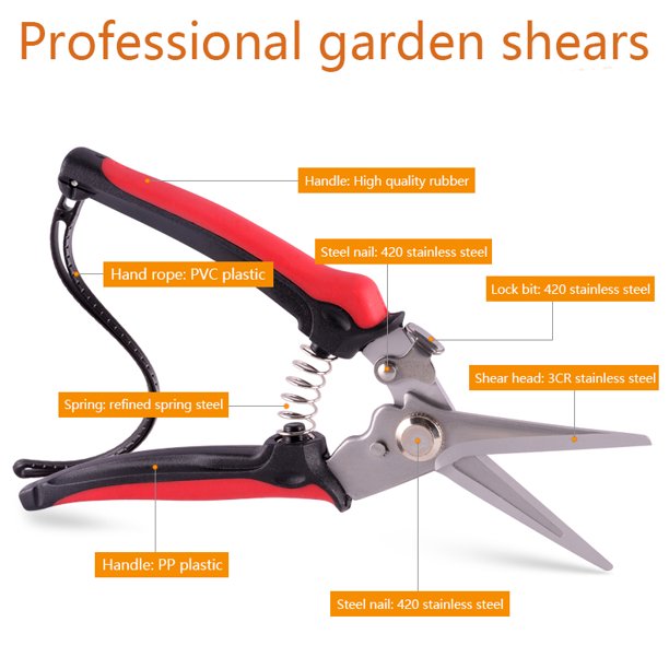 SUGIFT Pruning Shears, Florist Scissors, Multi-Tasking Garden Snips for Arranging Flowers, Trimming Plants and Harvesting Herbs, Fruits or Vegetables.