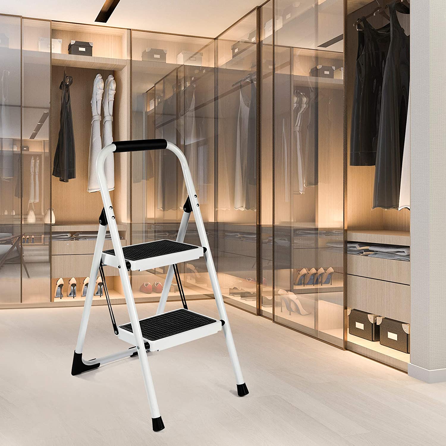 SUGIFT Step Ladder 2 Step Stool Ergonomic Folding Step Stool with Wide Anti-Slip Pedal