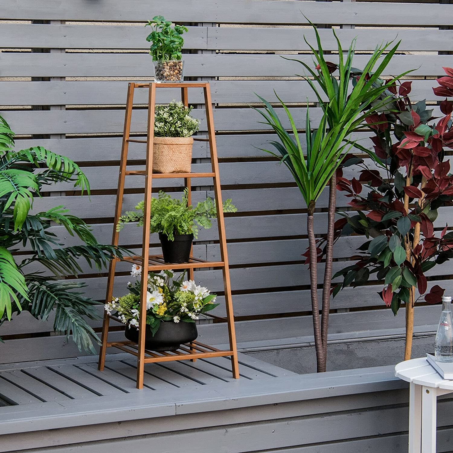 Indoor/Outdoor Brown Wood Plant Stand Display Holder (4-Tier)