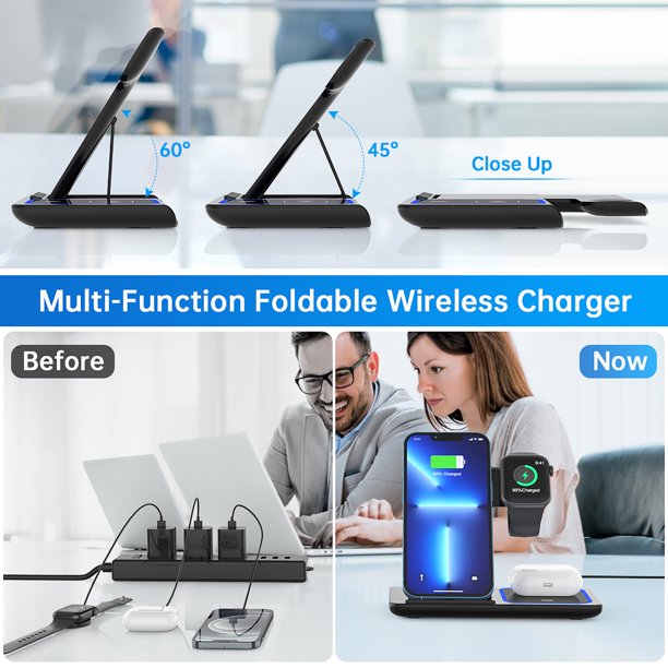 SUGIFT 3 in 1 Wireless Charger, 18W Qi-Certified Fast Charger Pad Stand Charging Station Dock for iWatch Series SE 6/5/4/3 Airpods for iPhone 14/13/12 /11/Pro Max/12 Mini /XR Max 8 Plus