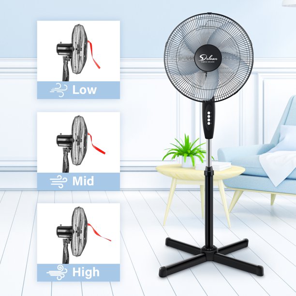SUGIFT Oscillating Fan, Pedestal Fan, Stand Fan, 16 Inch, 3 Adjustable Speed, Black