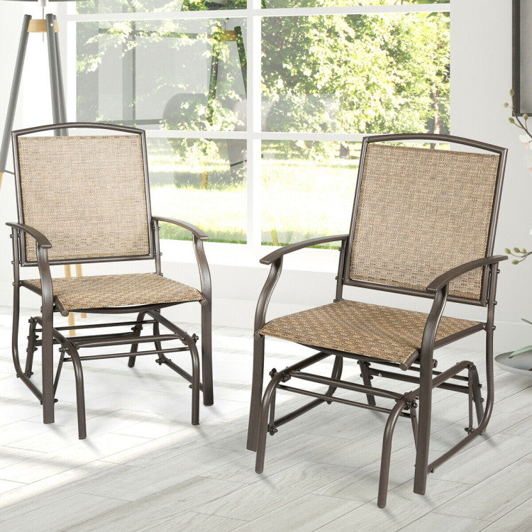 Brown 2-Pieces Metal Outdoor Rocking Chair Garden Patio Swing Single Glider Chair