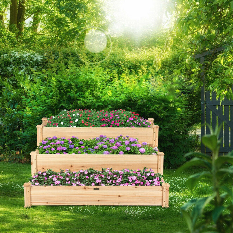 SUGIFT 3 Tier Elevated Wooden Vegetable Garden Bed