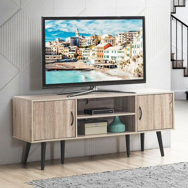 SUGIFT TV Stand 65in TV with 2 Storage Cabinets and 2 Open Shelves