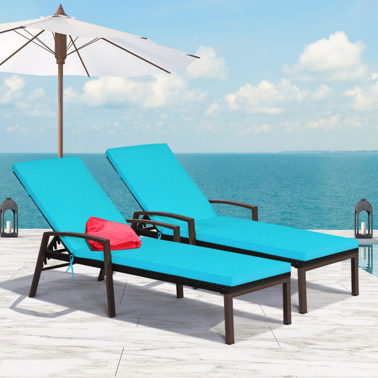 Brown Adjustable Metal Outdoor Lounge Chair in Turquoise Cushion (Set of 2-Packs)