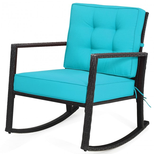 SUGIFT Patio Rattan Rocker Outdoor Glider Rocking Chair w/Cushion ,Turquoise