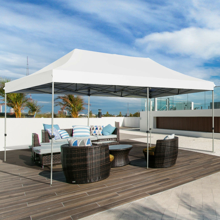 10 ft. x 20 ft. White Adjustable Folding Heavy-Duty Sun Canopy Pop Up Tent with Carrying Bag