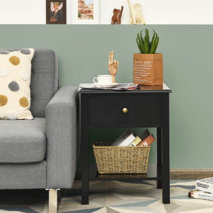SUGIFT Nightstand End Table with Drawer and Shelf Black