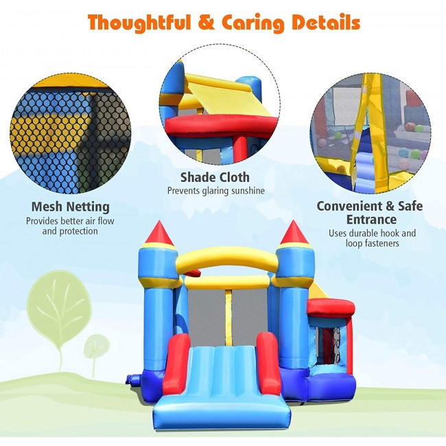 SUGIFT Inflatable Castle Slide Bounce House with Ball Pit and Basketball Hoo