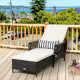 Brown Leisure Wicker Armrest Outdoor Chaise Lounge Chair with Adjustable Pillow and Beige Cushion