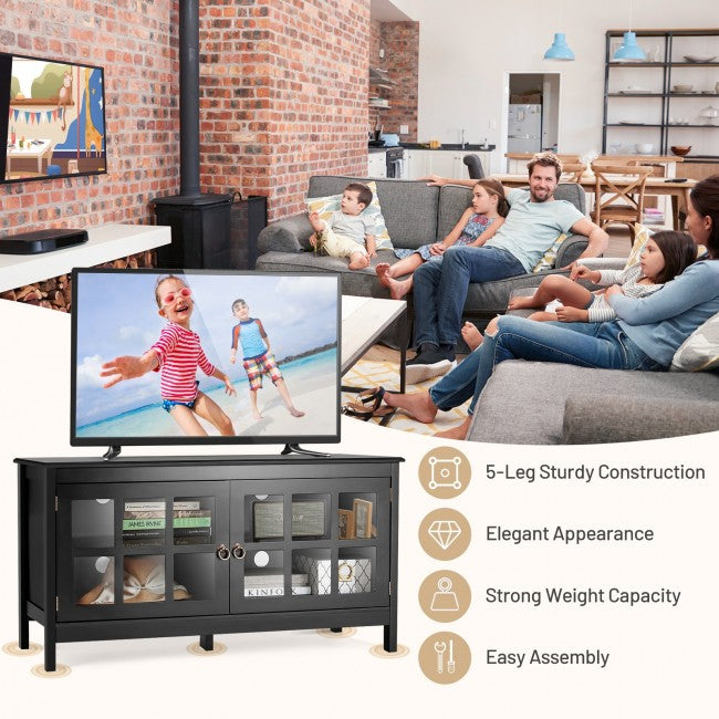SUGIFT 50 Inch Modern Wood Large TV Stand Entertainment Center for TV,Black