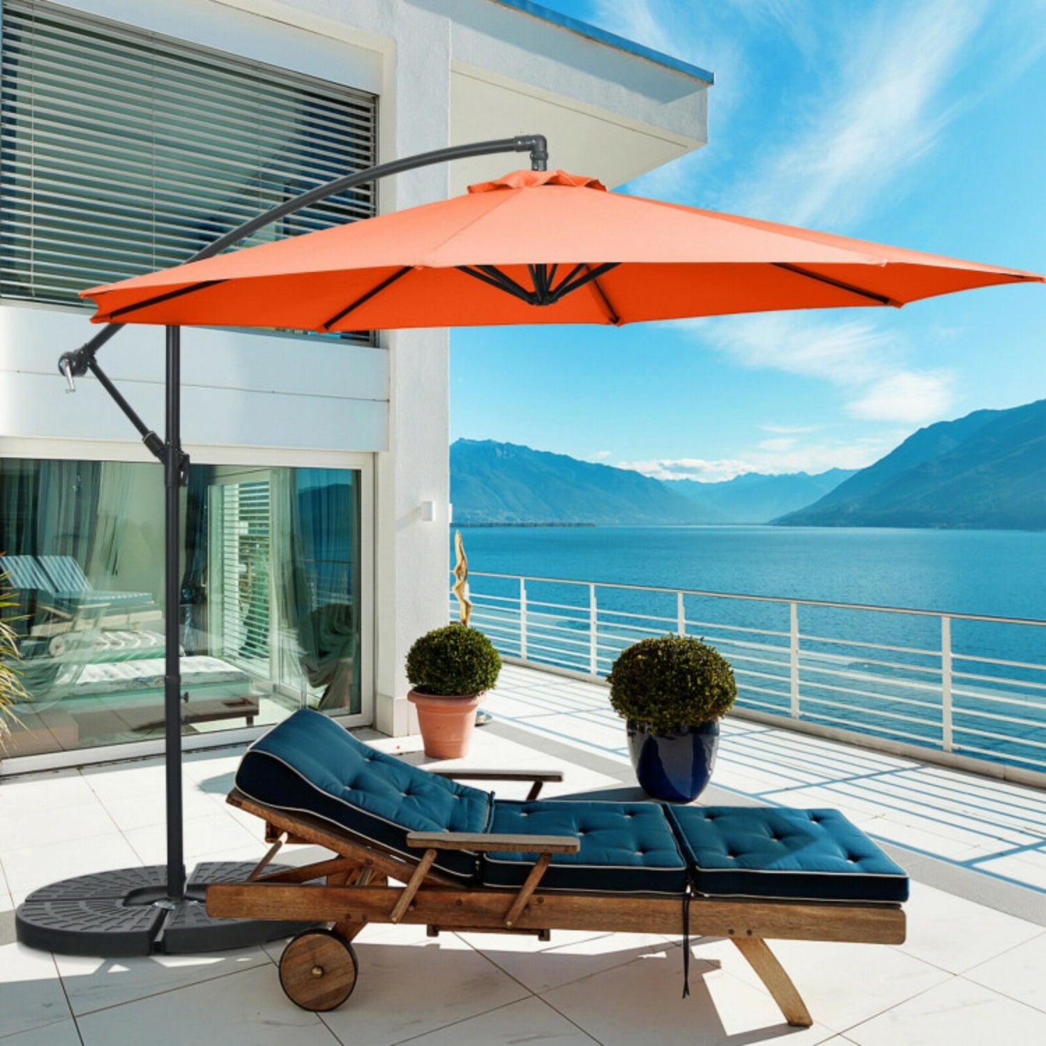 SUGIFT 10 Feet Offset Umbrella with 8 Ribs Cantilever and Cross Base,Orange