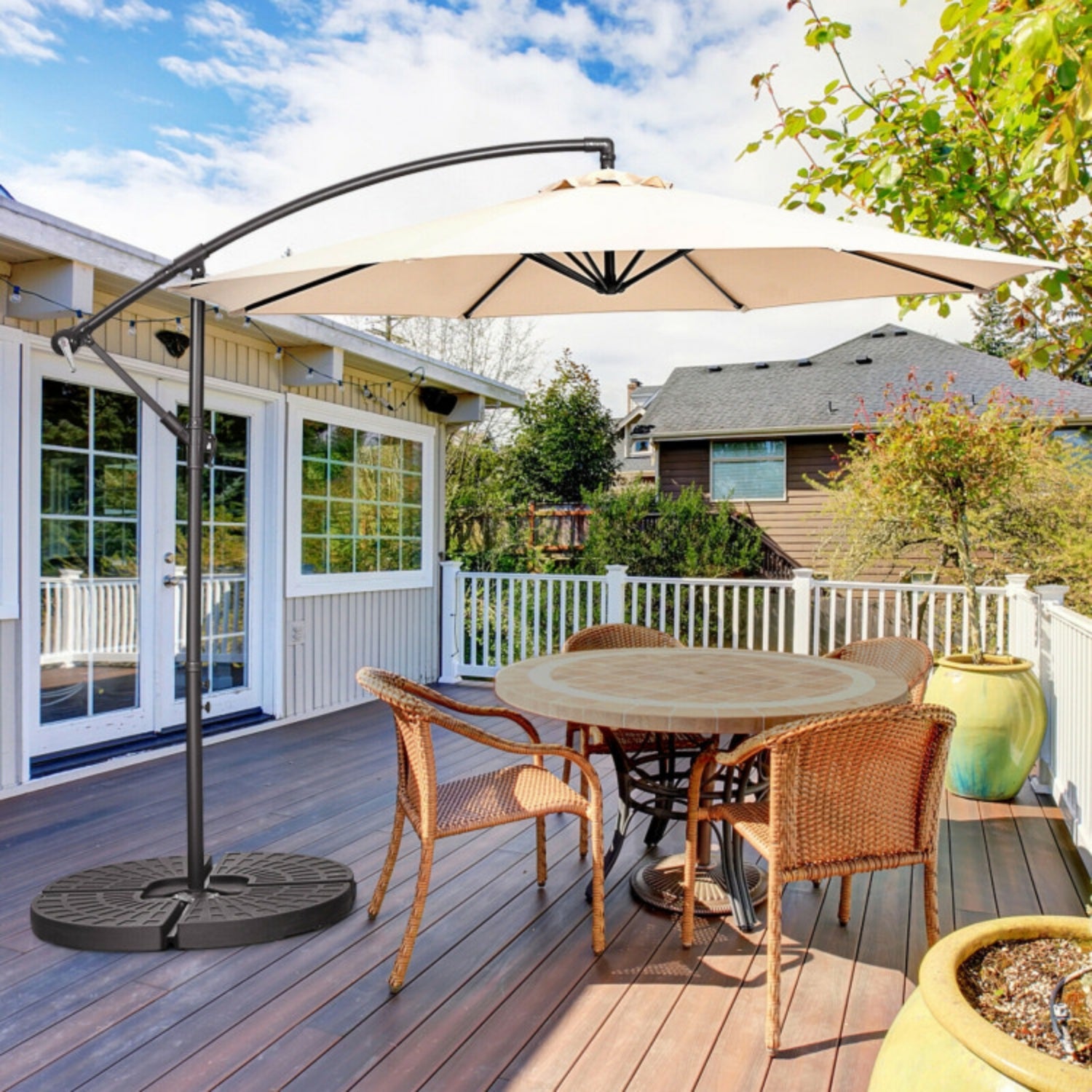 SUGIFT 10 Feet Offset Umbrella with 8 Ribs Cantilever and Cross Base,Beige
