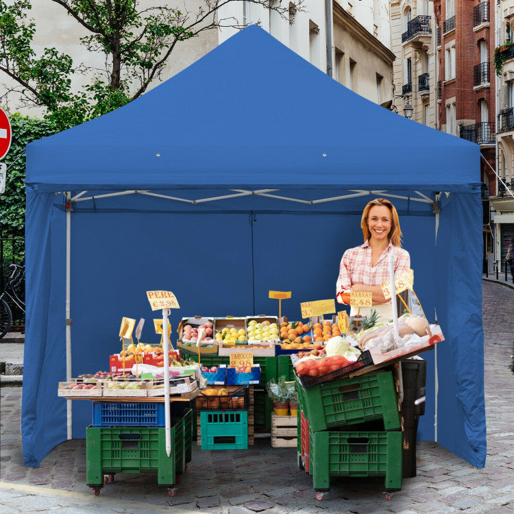 10 ft. x 10 ft. Blue Canopy Pop Up Tent with Removable Side Wall and Roller Bag