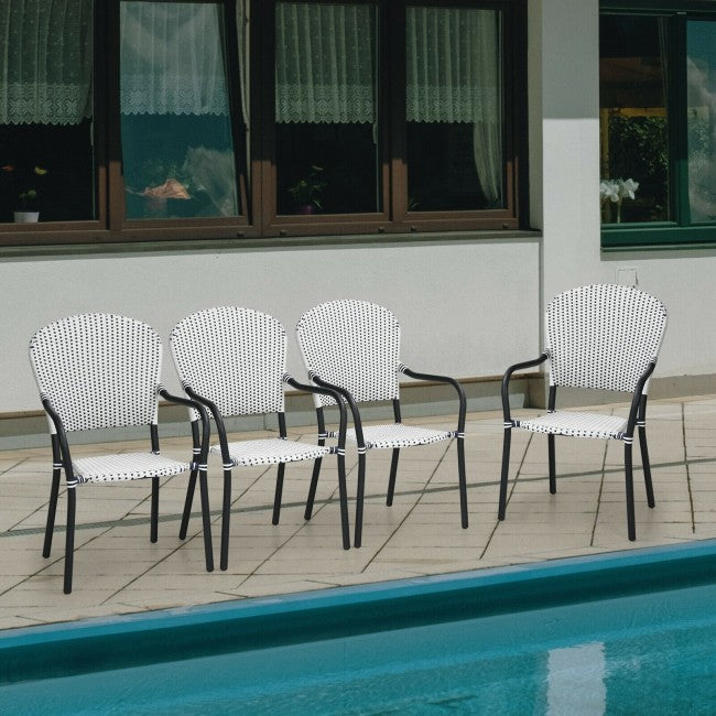 SUGIFT Set of 4 Patio Rattan Stackable Dining Chair with Armrest for Garden