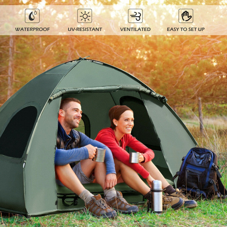 2-Person Portable Outdoor Camping Cot Tent with Air Mattress and Supportive Pillow