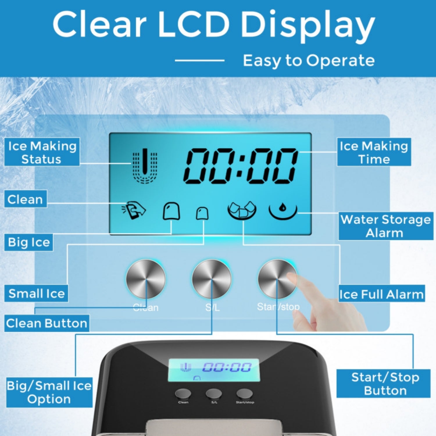 SUGIFT 27 lbs Countertop LCD Display Ice Maker with Ice Scoop,Black