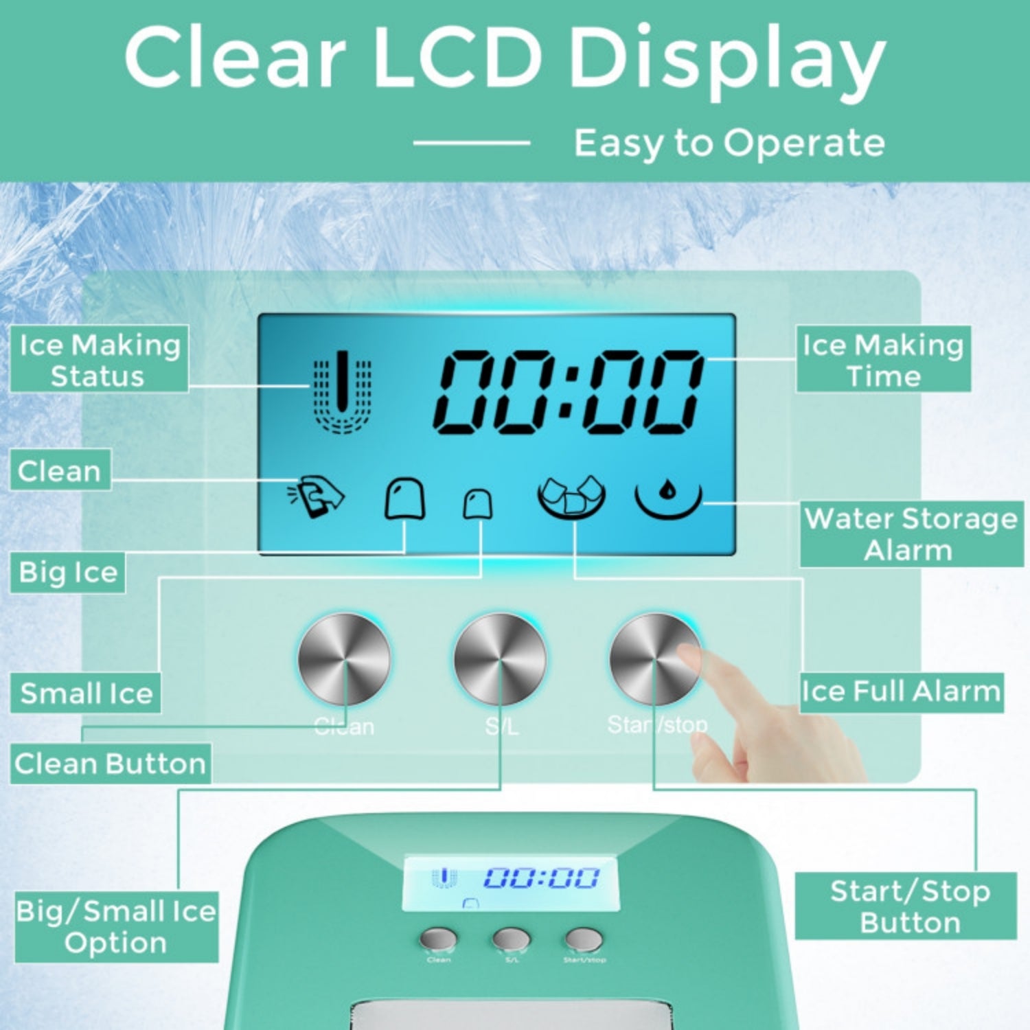 SUGIFT 27 lbs Countertop LCD Display Ice Maker with Ice Scoop,Light Green