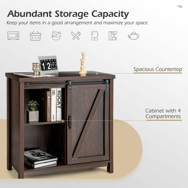 SUGIFT Freestanding Kitchen Buffet Storage Cabinet with Sliding Barn Door