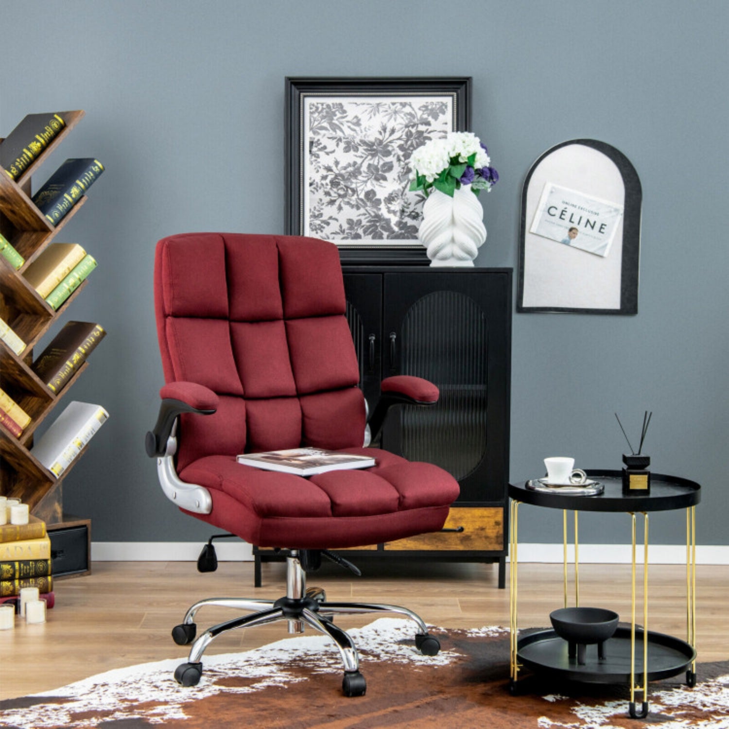 SUGIFT Adjustable Swivel Office Chair with High Back and Flip-up Arm, Red